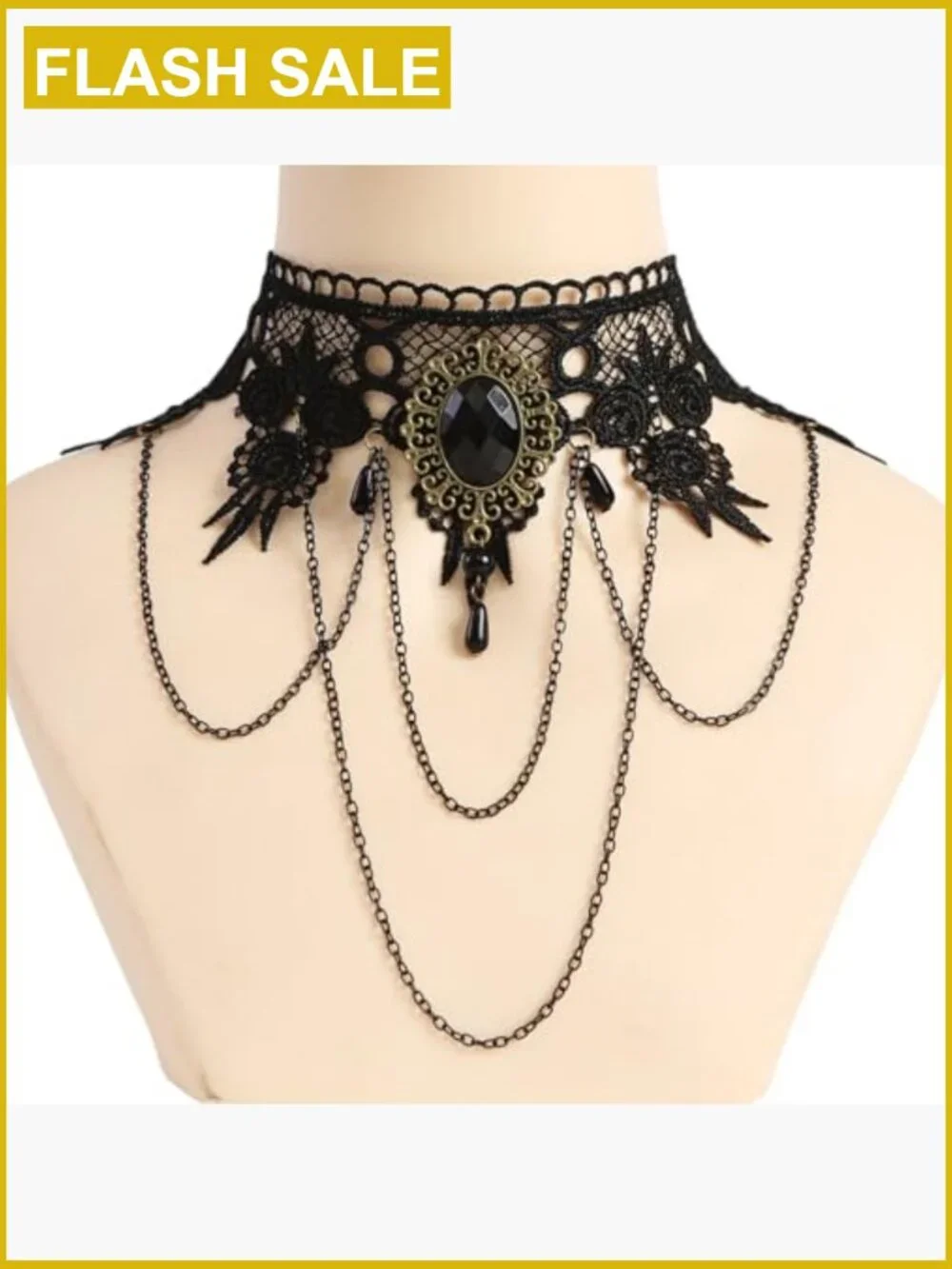 Gothic Lace Choker and Fingerless Gloves Set - Vampire Witch Costume Accessory